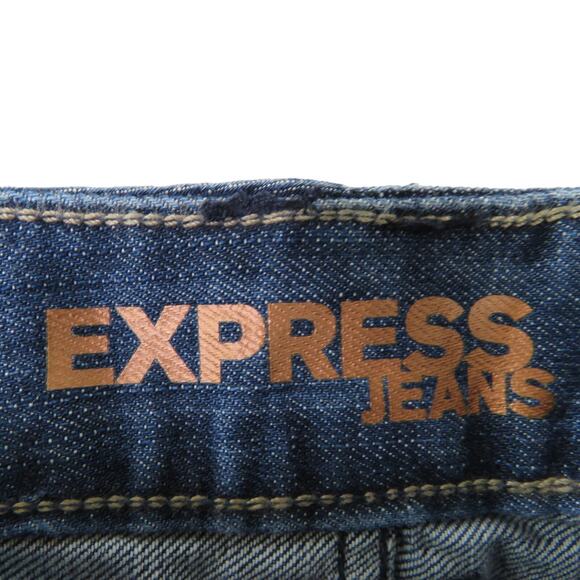 Y2k Express Jean Mini Skirt Frayed Hem Demi Micro Skirt Size 8 30" - Picture 4 of 5